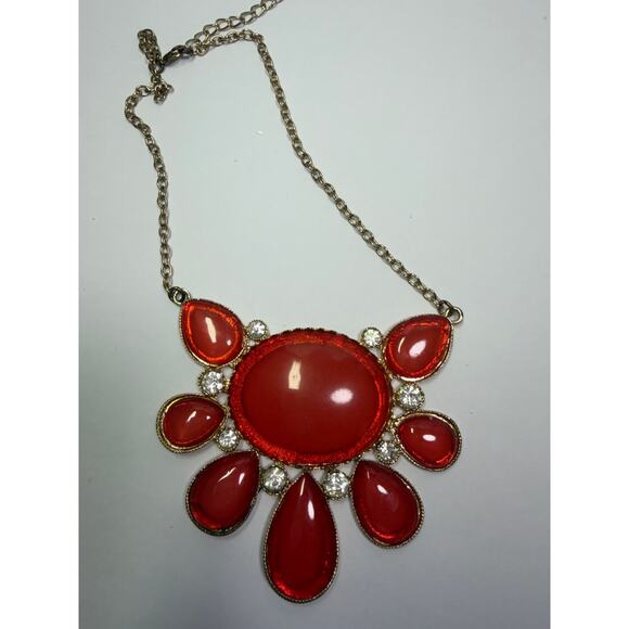 3 fire red orange pink statement bib flower floral bling enamel necklaces bundle - Picture 7 of 11